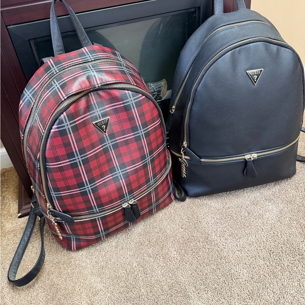 Guess Plaid and Black Backpack Set
